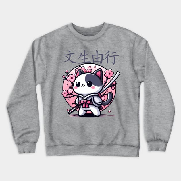 defiant cat katana sakura pink Crewneck Sweatshirt by IA.PICTURE